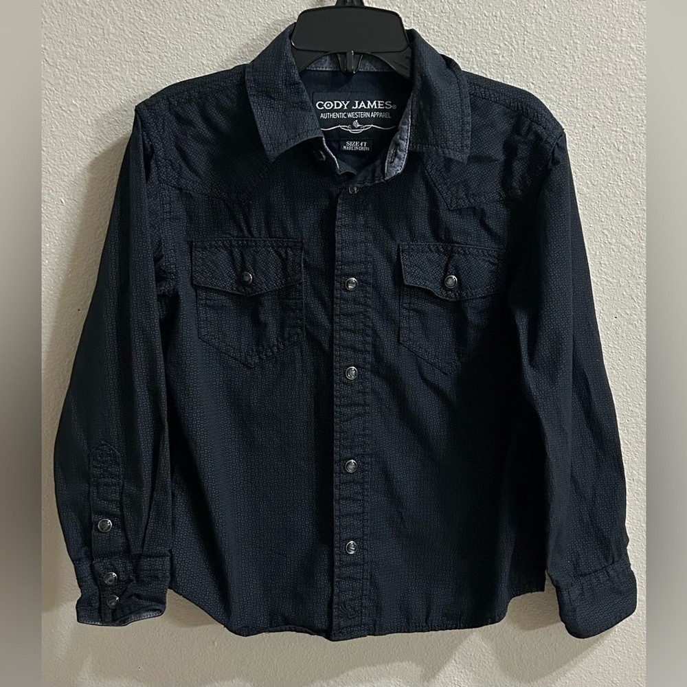 Cody James Pearl Snap Shirt Boys Sz 4T Dark Gray Western Button Up Rodeo Cowboy